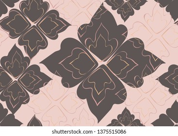 Floral seamless pattern brown leaves beige background. Abstract vector wallpaper