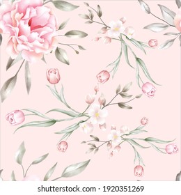 Floral seamless pattern with brown and peach flowers and leaves decoration