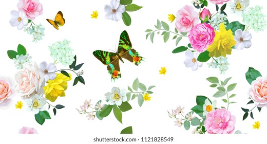 Floral seamless pattern with butterflies