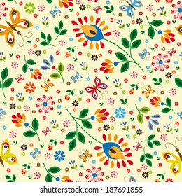Floral seamless pattern with butterflies