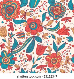 Floral seamless pattern with butterflies