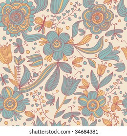 Floral seamless pattern with butterflies