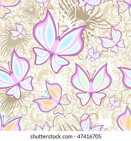 floral seamless pattern with butterflies
