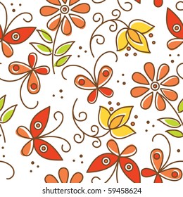 Floral seamless pattern with butterflies