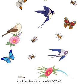 Floral seamless pattern with butterflies