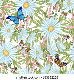 Floral seamless pattern with butterflies