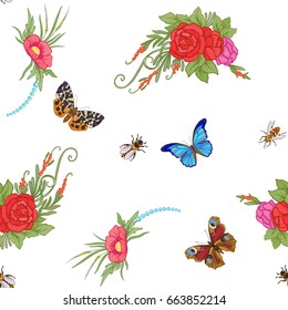 Floral seamless pattern with butterflies