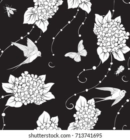 Floral seamless pattern with butterflies 