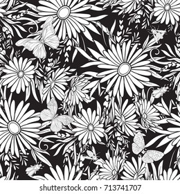 Floral seamless pattern with butterflies 
