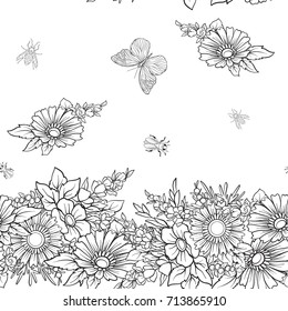 Floral seamless pattern with butterflies
