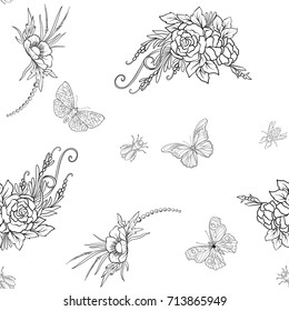 Floral seamless pattern with butterflies