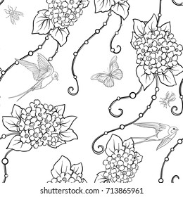 Floral seamless pattern with butterflies