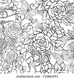 Floral seamless pattern with butterflies