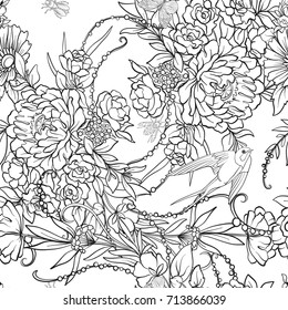 Floral seamless pattern with butterflies