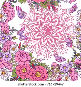 Floral seamless pattern with butterflies