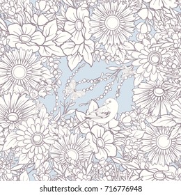 Floral seamless pattern with butterflies 