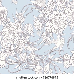 Floral seamless pattern with butterflies 