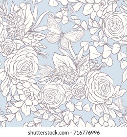 Padrão floral sem emenda com borboletas 