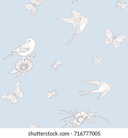 Floral seamless pattern with butterflies 