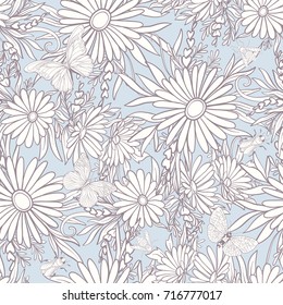 Floral seamless pattern with butterflies 