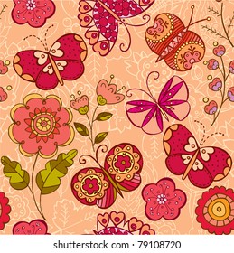 floral seamless pattern with butterflies
