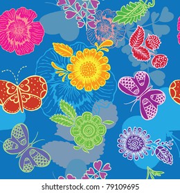 floral seamless pattern with butterflies