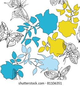 floral seamless pattern with butterflies