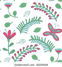 floral seamless pattern with butterflies