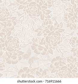 Floral seamless pattern with butterflies and bees 