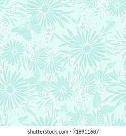 Floral seamless pattern with butterflies and bees 
