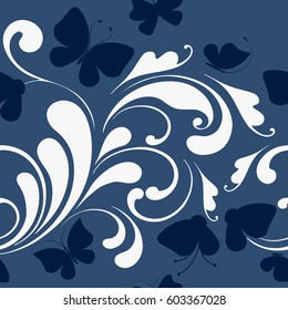 Floral seamless pattern with butterflies. The design of the ribbons and edges. Decoration card, cover, fabric, paper, wrapping, wallpaper.  