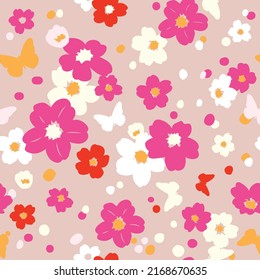 Floral seamless pattern with butterflies and flowers