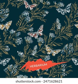 Floral seamless pattern with butterflies. Summer garden. Vector texture.