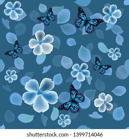 Floral seamless pattern with butterflies. Vector illustration