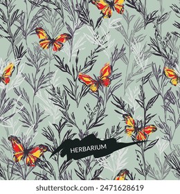 Floral seamless pattern with butterflies. Vector texture.