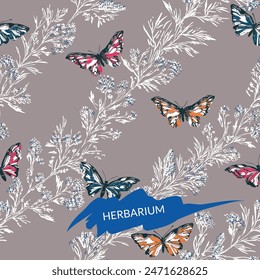 Floral seamless pattern with butterflies. Vector texture.