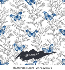 Floral seamless pattern with butterflies. Vector texture.