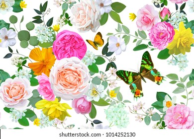 Floral seamless pattern with butterfly