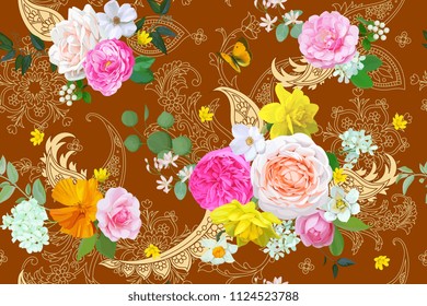 Floral seamless pattern with butterfly