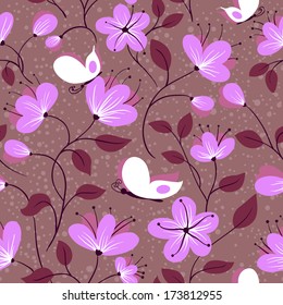 Floral seamless pattern with butterfly