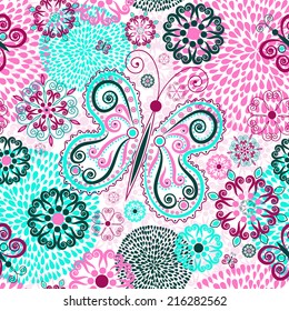 Floral seamless pattern with butterfly