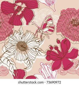 Floral seamless pattern with butterfly