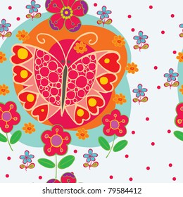 floral seamless pattern with butterfly