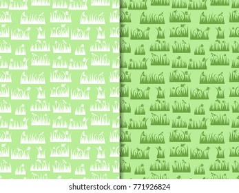 Floral seamless pattern, butterfly, beetle, dragonfly in the grass, insects