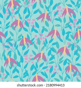 Floral seamless pattern with butterfly. Print for textile, wallpaper, covers, surface. For fashion fabric.
