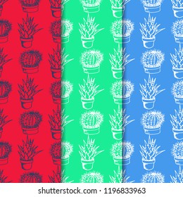 floral seamless pattern cactus in a flower pot