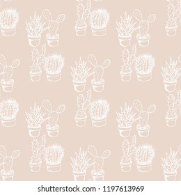 floral seamless pattern cactus in a flower pot