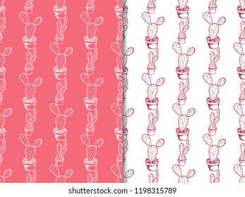 floral seamless pattern cactus in a flower pot