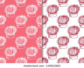 floral seamless pattern cactus in a flower pot