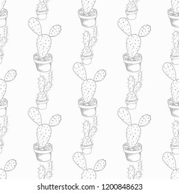 floral seamless pattern cactus in a flower pot
